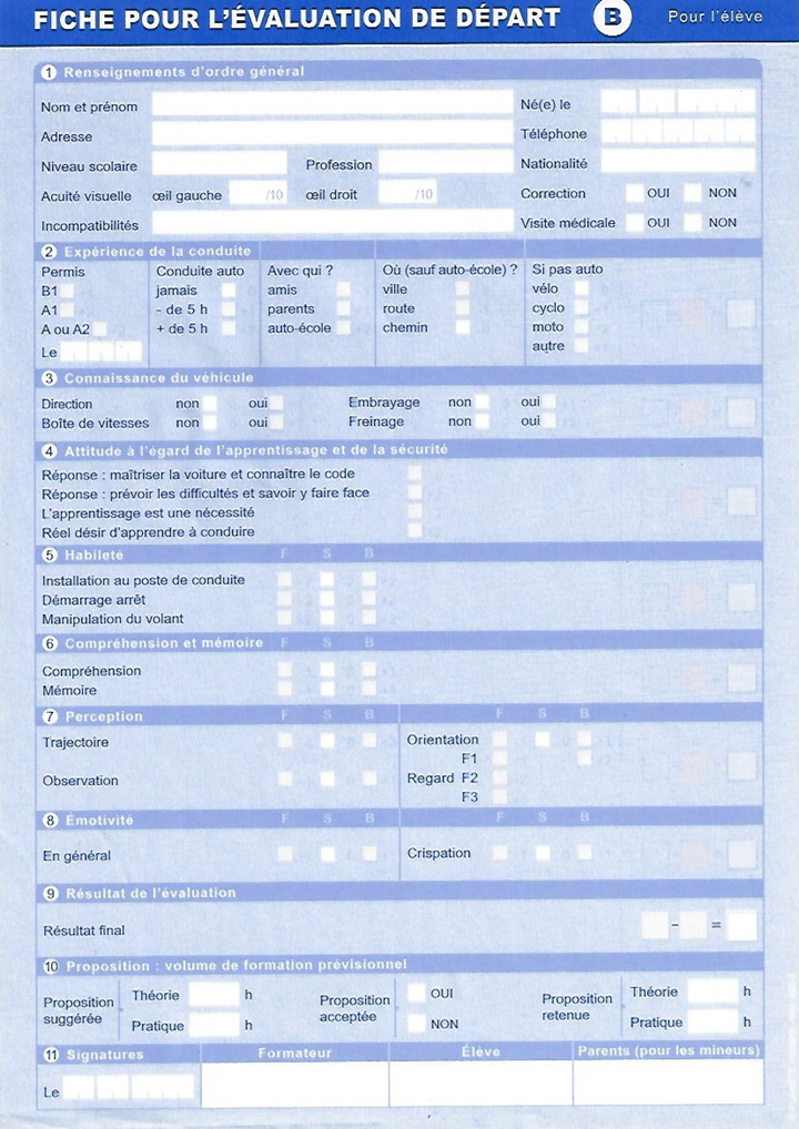 Fiche élève évaluation de départ...